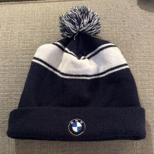 BMW Dark Blue and White Knit Hat with Pom